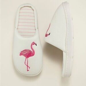 Studio 1886 White Slippers with Pink Flamingo Design